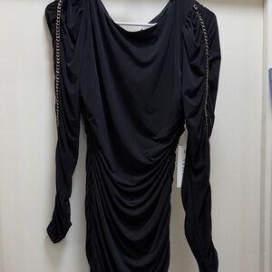 Elegant Black Ruched Long-Sleeve Dress